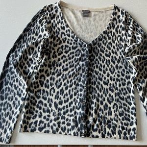 Ann Taylor size L cream,black and charcoal leopard print sweater